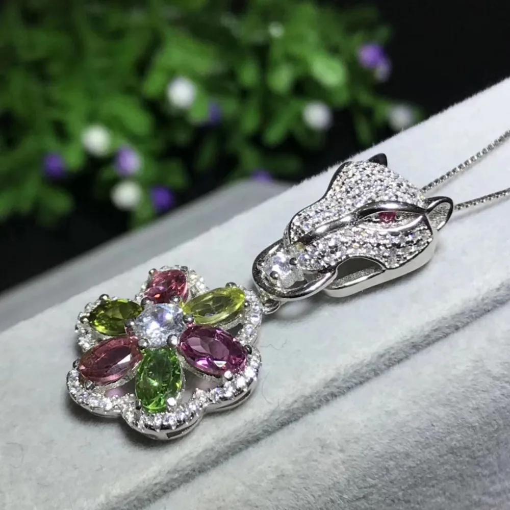 Natural Multicotourmaline pendant S925 silver Natural gemstone Pendant Necklace trendy Luxury Leopard flowers party jewelry цена Natural Multicotourmaline pendant S925 silver Natural gemstone Pendant Necklace trendy Luxury Leopard flowers party jewelry цены онлайн