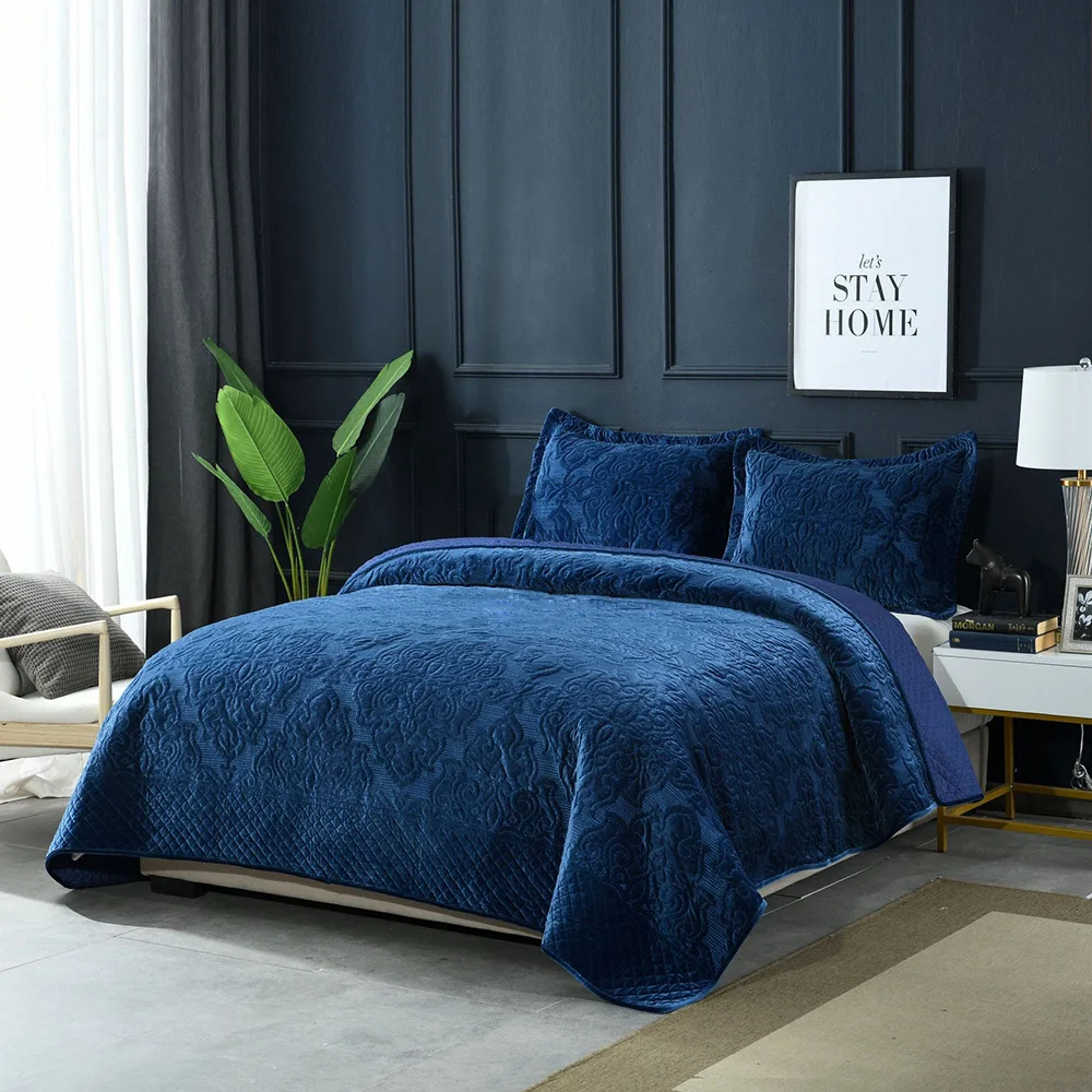 CHAUSUB Flannel Bedspread Quilt Set 3pcs Thick Winter ...