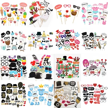 

10-60Pcs DIY Photo Booth Props Funny Mask Glasses Mustache Lip On A Stick Birthday Bride Wedding Decoration Party Accessories