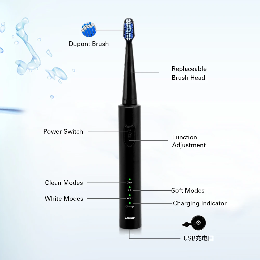 Зубная щетка AZDENT аккумуляторная 4 шт. со сменными насадками|tooth brush|sonic electric