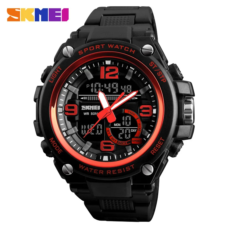 

SKMEI Fashion Men Sports Watches Dual Display Quartz Analog Digital Wristwatches Waterproof Chronograph Stop Watch Clock