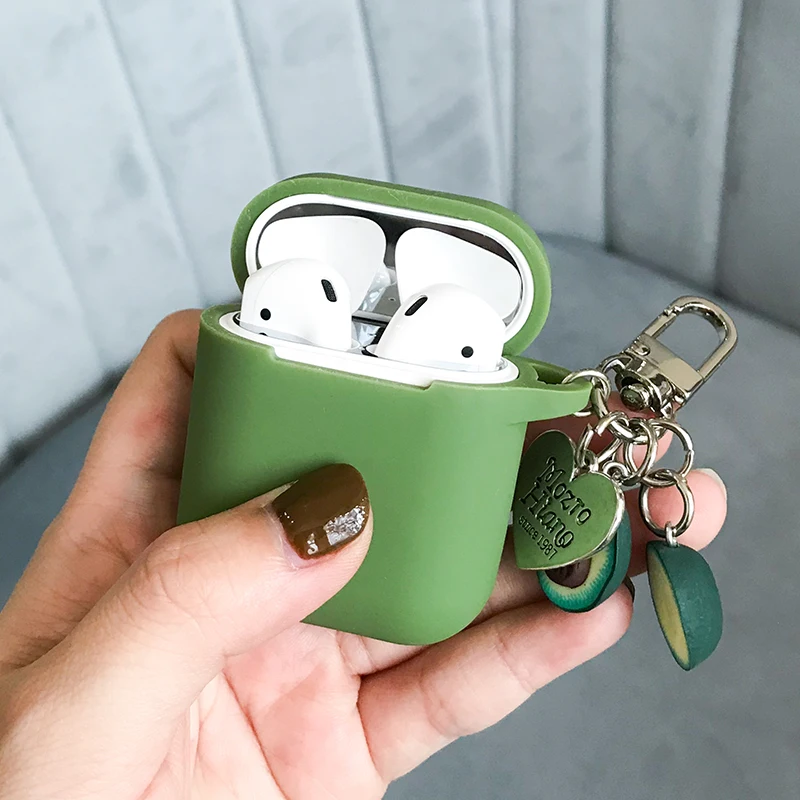 Декоративный силиконовый чехол с зеленым авокадо для наушников Apple Airpods