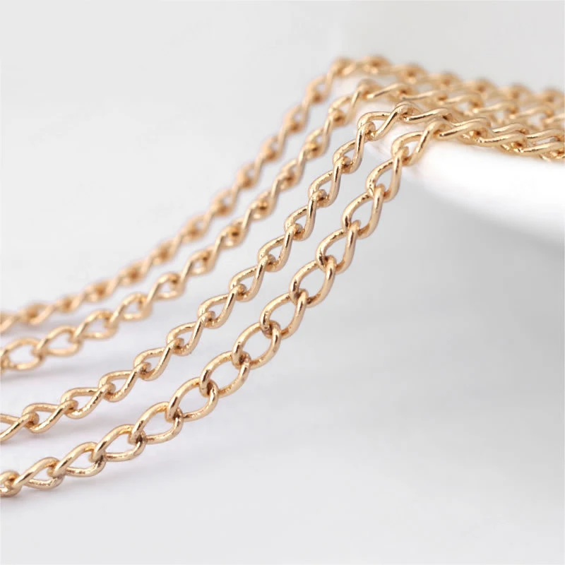 

(31195)2 meters width 1.8MM 24K Champagne Gold Color Plated Copper Extended Chain Link Chains Diy Jewelry Accessories
