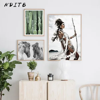 

Tribal Indian Girl Horse Abstract Poster Canvas Art Decorative Print Wall Painting Nordic Style Picture Modern Living Room Decor
