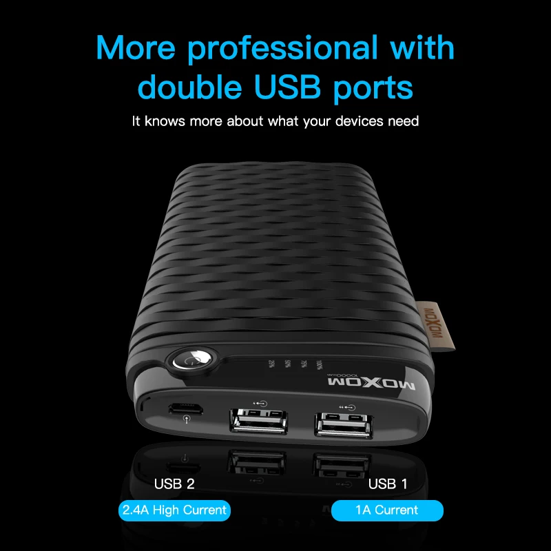 MOXOM power Bank, 10000 мА/ч, портативное зарядное устройство, 10000 тонкий повербанк, внешняя батарея для Xiaomi Mi9, iPhone, Бесплатный USB кабель