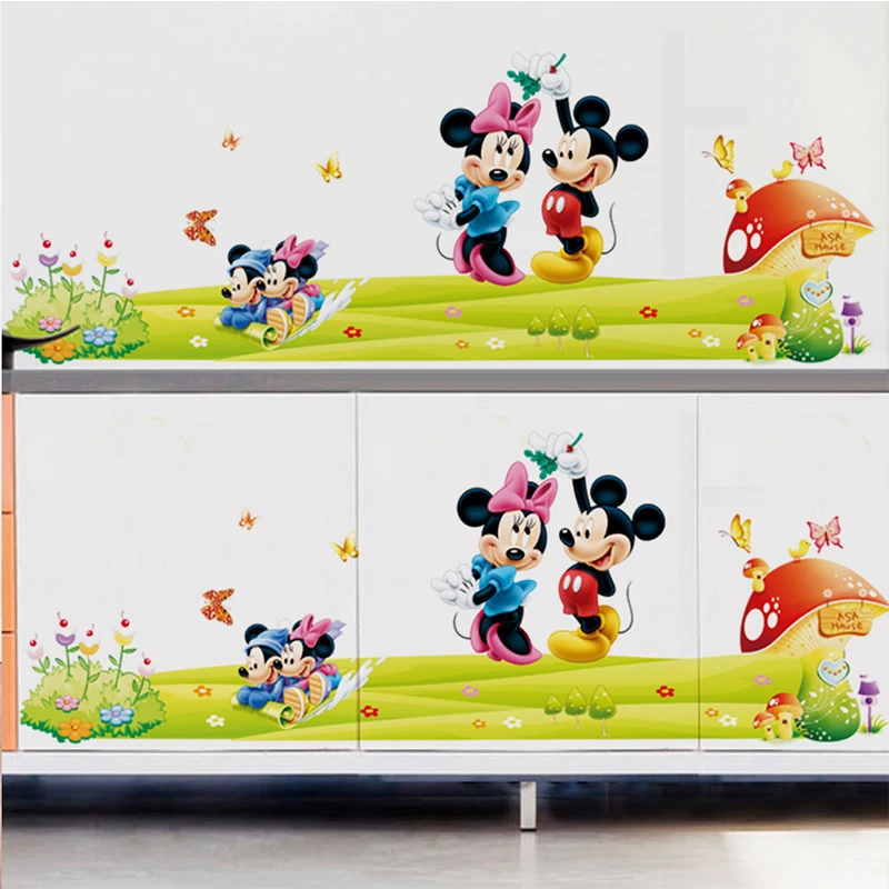 

Cartoon Mickey Minnie Wall Stickers For Kids Rooms Bedroom Wall Art Home Decor Decals Diy Removable Mural PVC Posters