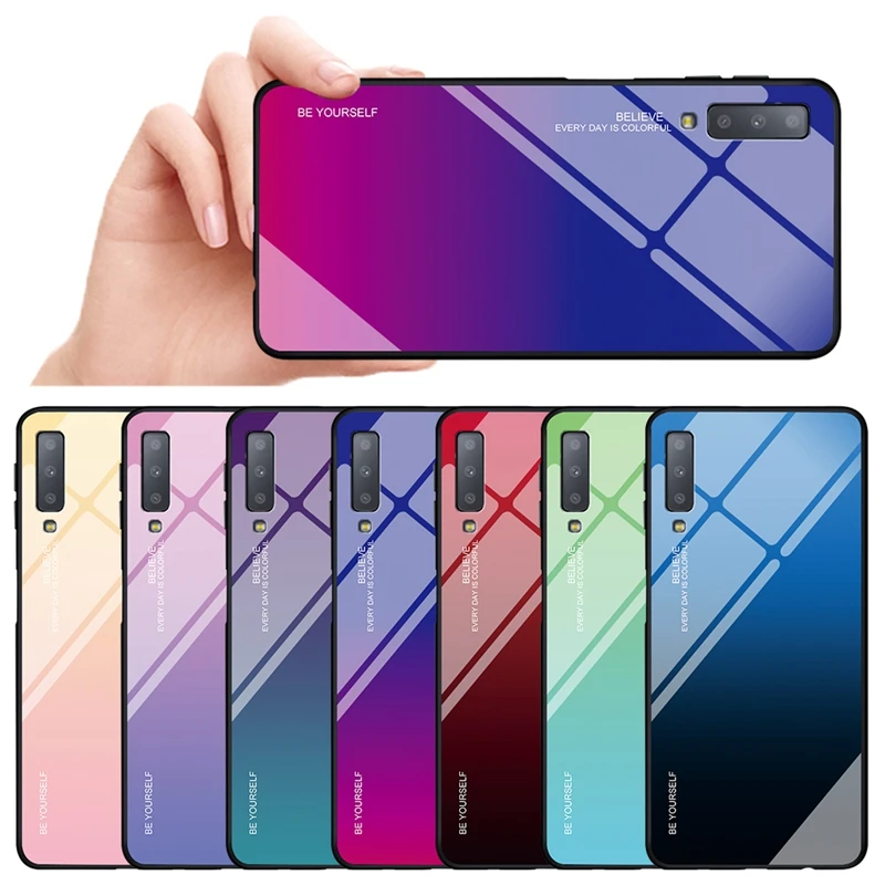 

EKDME Colorful Luxury Glass Case For Samsung Galaxy A7 A6 A8 Plus 2018 A5 A520 A7 A720 2017 Aurora Tempered Glass Back Case Capa