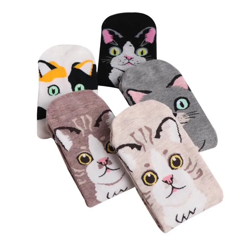 5 Pair Women Sock New 2019 Harajuku Cotton Women Socks Cat Face Cute