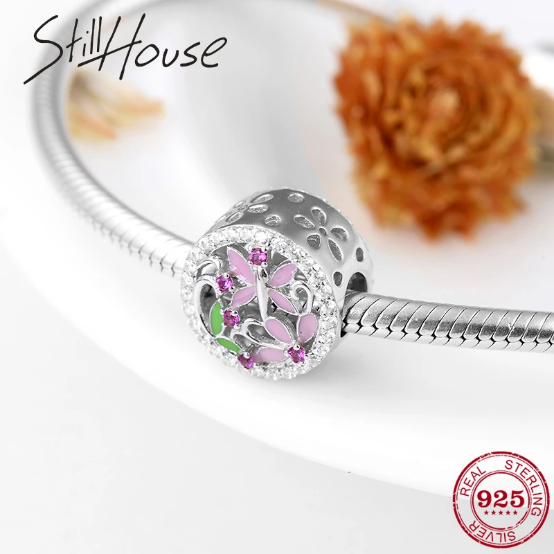 

Summer Collection 100% 925 Sterling Silver pink Butterfly in the Woods Charm Beads fit Pandora Women Bracelet Necklaces Jewelry
