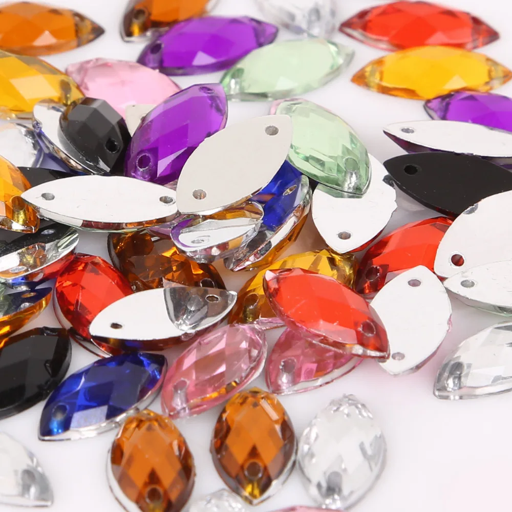 

50pcs 7x15mm Horse Eye Shape Crystal Flatback Acrylic Beads Two Holes Loose Beads For DIY Jewelry Making Needlework Accessories