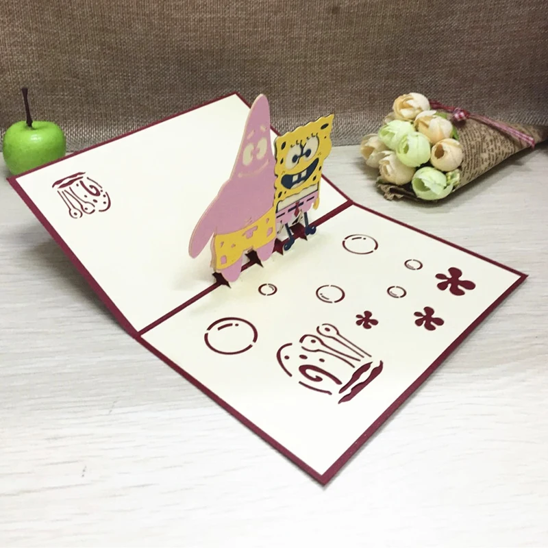 1pcs Sample Sponge baby Cute Handmade 3D Laser Cut Pop Up Krigami Greeting Cards Famouse Cartoon Design Kids Birthday Gifts (5)