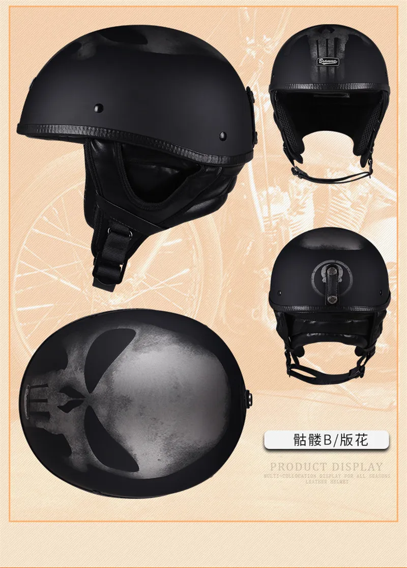 Мотоциклетный шлем мотоциклетный самокат с открытым лицом Половина кожаный шлем Ретро винтажный Стиль шлем для мотокросса с шейным платком