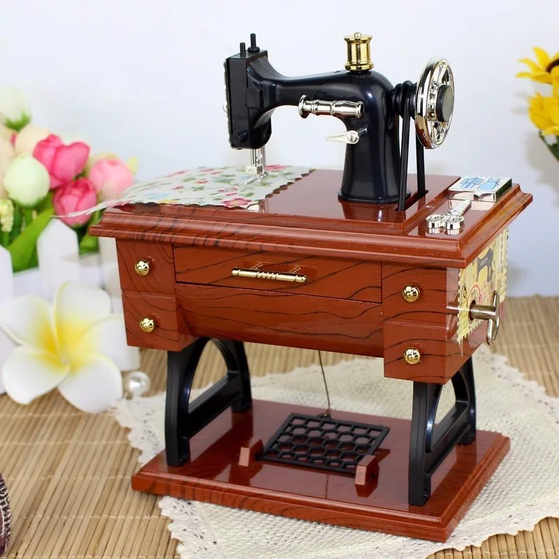 Vintage Lockwork Sewing Machine Music Box Kid Toy Treadle Sartorius Toys Retro Birthday Gift Home Decor |