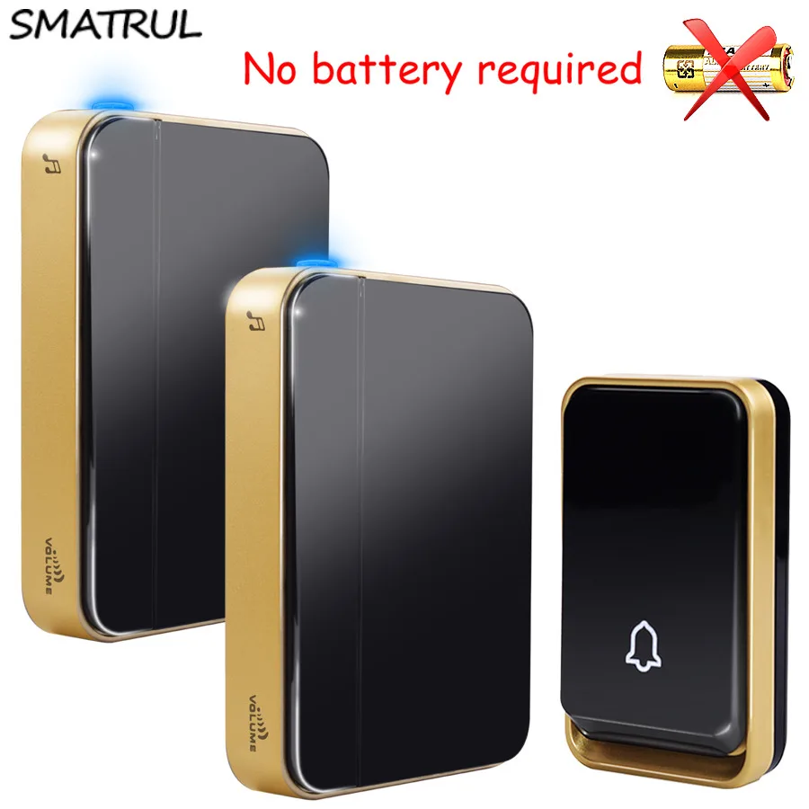 SMATRUL self powered Wireless DoorBell Waterproof no battery EU UK plug smart home Door Bell chime 1 Transmitter 1 2 Receiver SMATRUL self powered Wireless DoorBell Waterproof no battery EU UK plug smart home Door Bell chime 1 Transmitter 1 2 Receiver