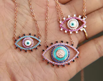 

3 colors cz paved evil eye pendant necklace rose gold color Bohemia evil eye jewelry