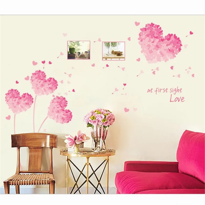 Любовь Сердце цветок DIY Виниловая наклейка для спальни гостиной домашний декор художественная роспись съемные наклейки на стену украшение