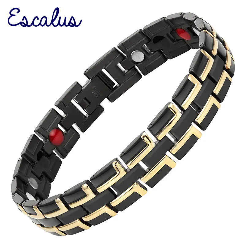 Escalus мужской 4в1 магниты для браслетов отрицательные ионы Германий Far Infra Красный браслет из нержавеющей стали черного золота