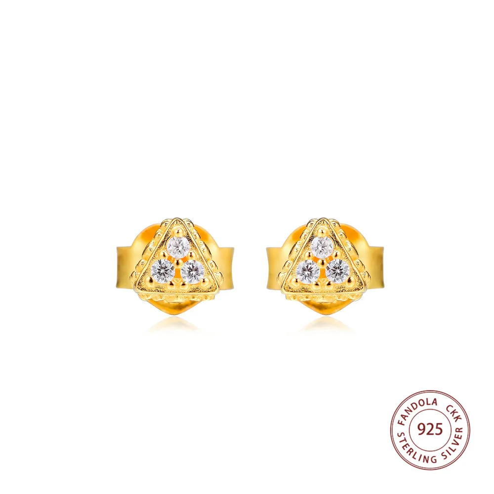 

100% Real 925 Sterling Silver Sparkling Triangles Stud Earrings for Women Fine Jewelry Silver 925 Earrings pendientes mujer