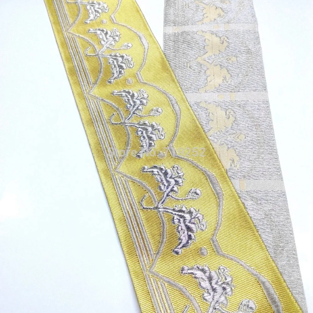 

8cm 80mm 3-1/4'' Curtain Laciness National Jacquard Ribbon Embroidery Woven Floral Ethnic Yellow White Waved Mercerizing Lace