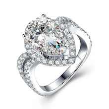 3.6 CT Carat Lab Grown Moissanite Diamond Ring Solid 14K White Gold Engagement Anniversary Ring DEF Color Pear Shape 3EX&VVS1