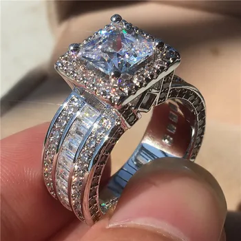 

2018 Vintage Jewelry 925 Sterling silver ring AAAAA Zircon Cz stone Engagement wedding band rings for women men Best Gift