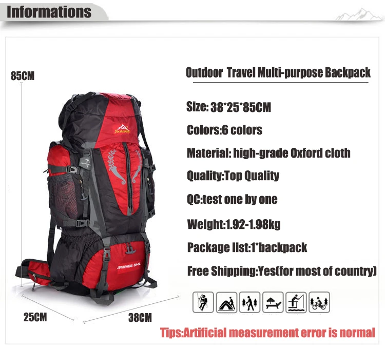 Bolsa de Acampamento 85l ao ar Quente Grande Livre Mochila Unisex Viagem Multi-purpose Escalada Mochilas Caminhadas Capacidade 3 Quente grande 85l ao ar livre mochila