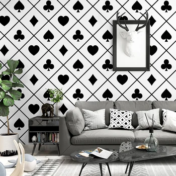

Nordic Wallpaper PVC Television Background Black and White Lattice Geometry Bedroom Living Room Modern Poker Wallpaper