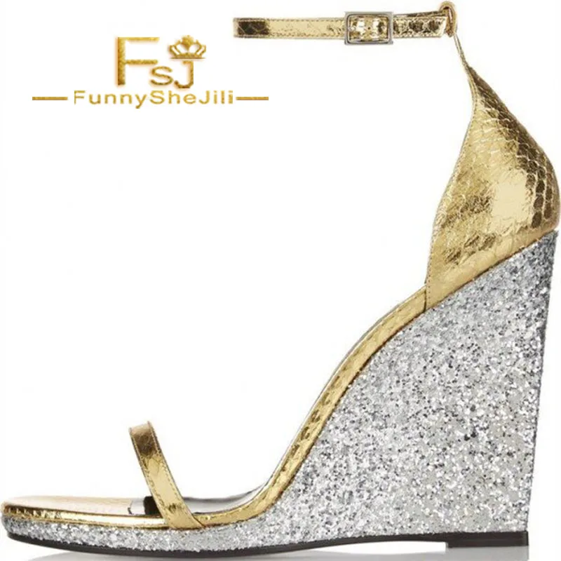 silver glitter wedges