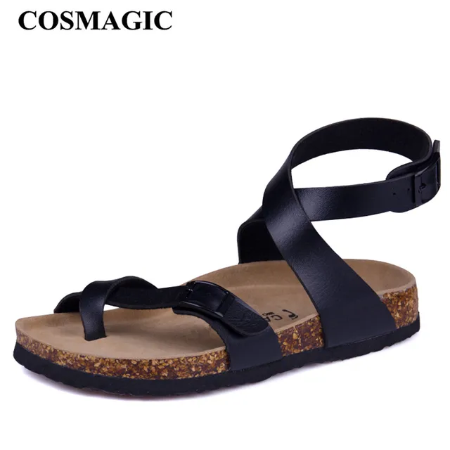 COSMAGIC Fashion Cork Sandals 2018 New Women Casual Summer Beach Gladiator Buckle Strap Sandals Shoe Flat with Plus Size
