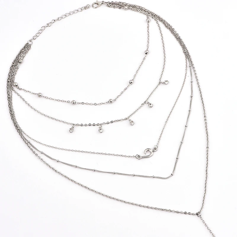 Женское модное богемное Ретро многослойное бисерное ожерелье с крючком для защиты от солнца, Пляжное очаровательное серебряное ожерелье с подвеской из кристаллов