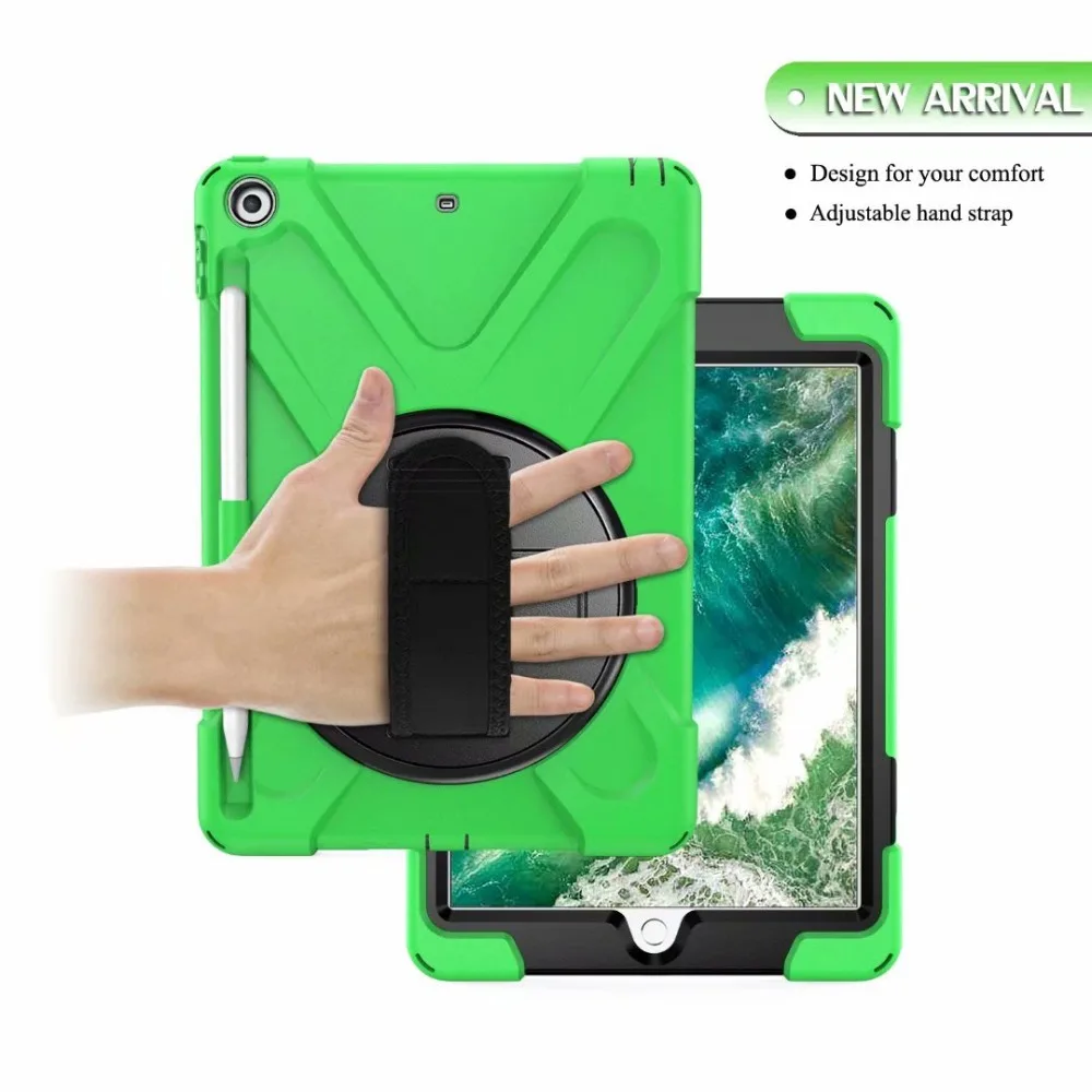 Case for iPad 9.7 2017 2018 Case Silicon Cover 360 Rotating Shockproof Hand Strap for iPad 2018 2017 9.7 Pencil Holder Cover     (9)