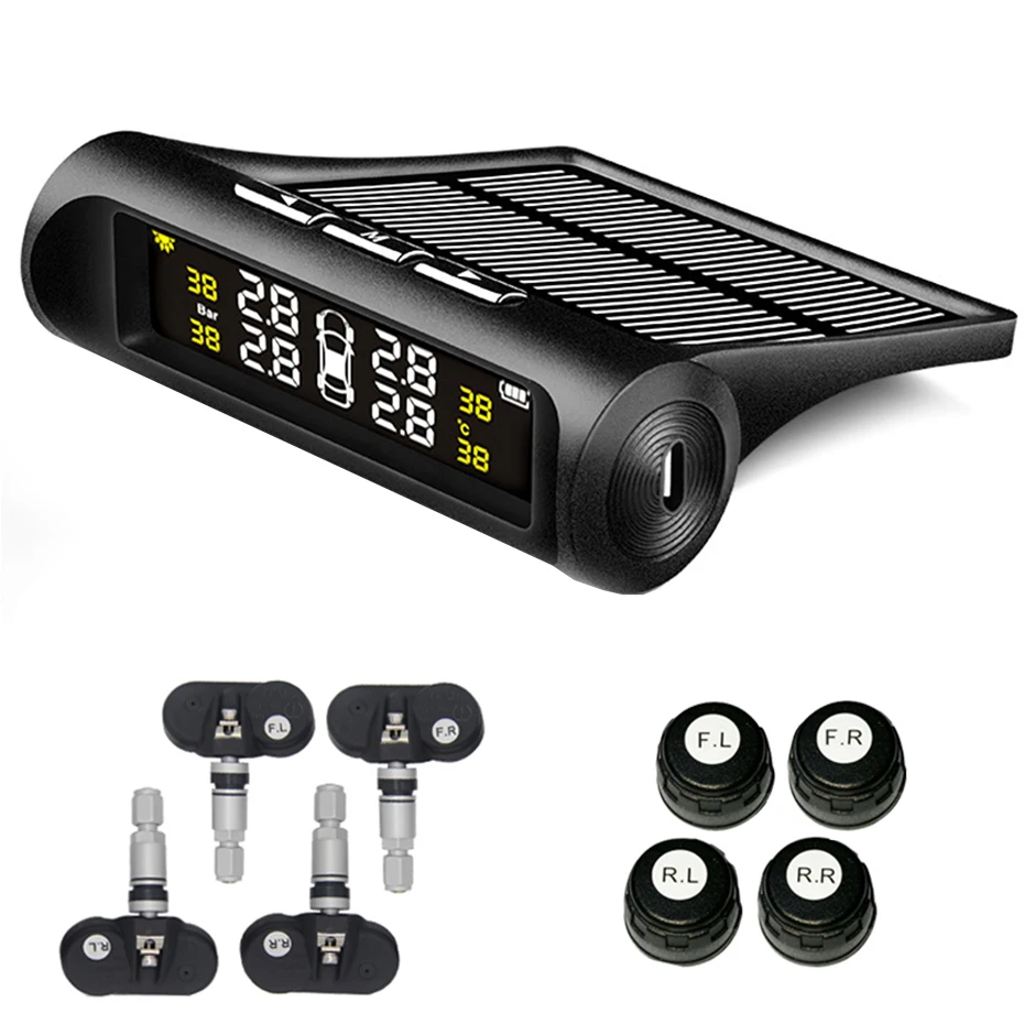 

Solar Power USB Car Tire pressure alarm Monitoring System LCD Display external or built -in sensor auto security warning monitor