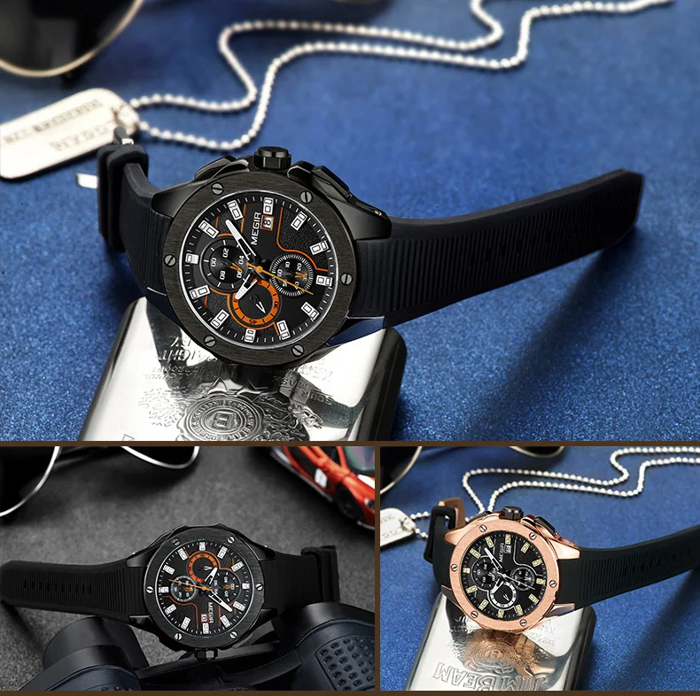MEGIR спортивные мужские часы с хронографом и силиконовым ремешком армейские военные мужские s часы лучший бренд Эксклюзивные Мужские часы Relogio Masculino
