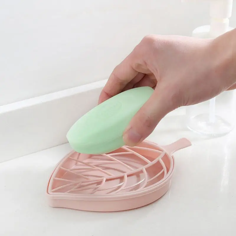 Plastic Soap Dish 3 Color Double Layers Leaf Shaped Soap Holder