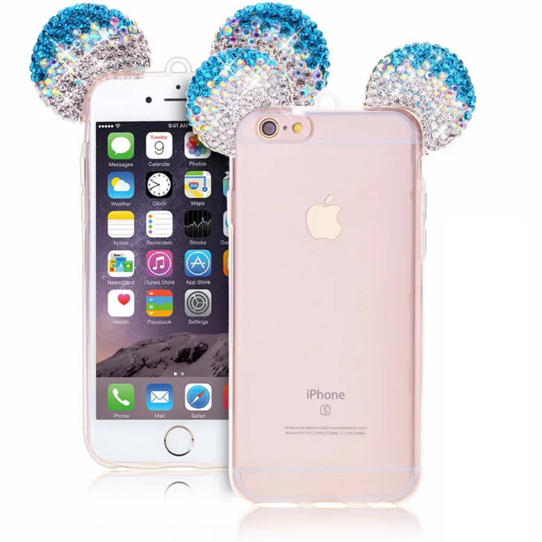 3D Crystal Bling Diamond Mickey Mouse Ears Clear TPU