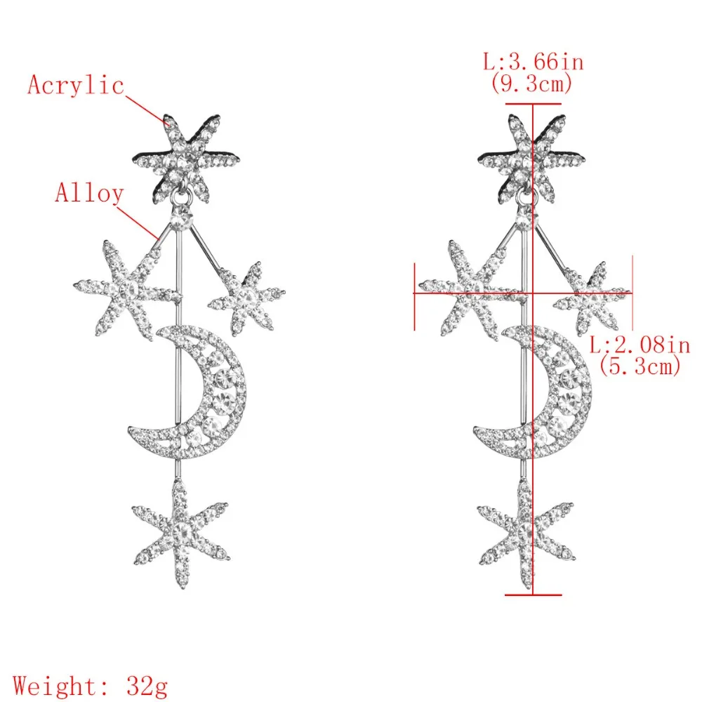 Горячая Распродажа, Потрясающие Стразы, звезда, луна, серьги-подвески в форме для женщин, модные ювелирные изделия, идеальное качество, коллекция сережек