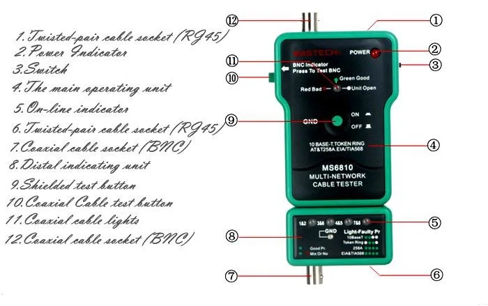 MASTECH MS6810 двойного назначения коаксиальный сетевой кабель тестер для измерения коаксиальный кабель, кабельный тестер сети