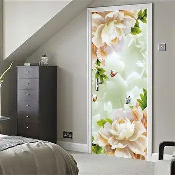 

3D Peony PVC Mural Waterproof Poster Self Adhesive Bedroom Decor Door Stickers Landscape Art Wall Decals Imitation Decor