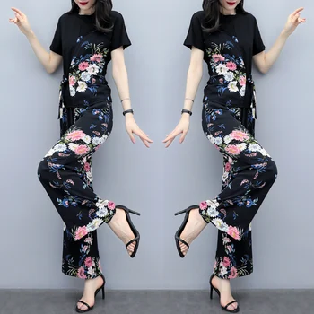 

Large Size Two Piece Set Summer Clothes For Women Pant Suit Floral Print Woman Suit Conjunto Feminino Survetement Femme 2 Piece
