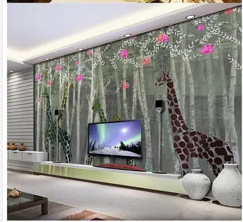 

Home Decoration Giraffe abstract woods television background wall decoration painting mural 3d wallpaper