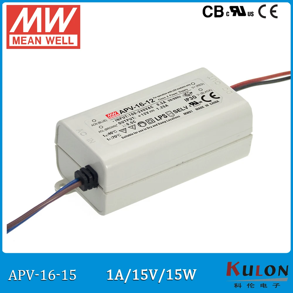 

Original Meanwell 15V Led drive APV-16-15 single output 15W 15V 1A Meanwell Switching power supply APV-16 IP42