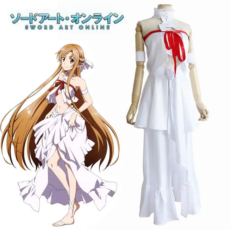 Sword Art Online SAO Asuna Yuuki Cosplay Costumes Full Set White Dress