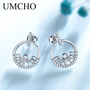 

UMCHO Solid 925 Sterling Silver Trendy Diamante Hoop Earrings For Women Love Fashion Party Luxury Bridal Earring for Women New