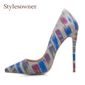 

Stylesowner 2020 Spring Autumn New Shoes For Women Sexy Pointed Toe 12cm Thin High Heel Pumps Ladies Print Dress Party Shoes