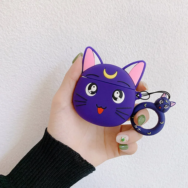 Мультяшный Сейлор Мун кот для Airpods чехол милый bluetooth наушники чехол для Air pods чехол для наушников силиконовая зарядная коробка - Цвет: Purple