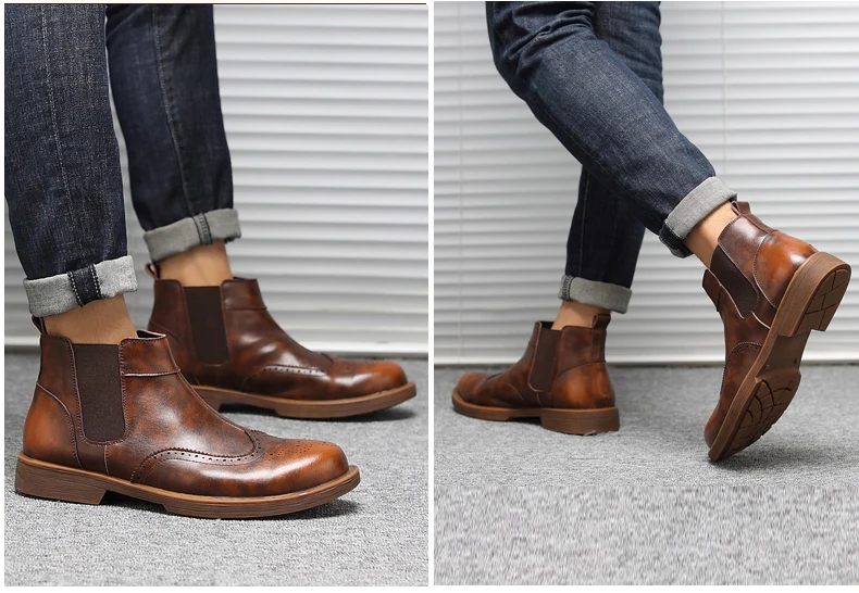 Casual Shoes Mens Ankle Chelsea Boots' Casual Leather Boots Men Luxury Round Toe Fashion Boot Slip-On Winter Boots Men Big Size (4)