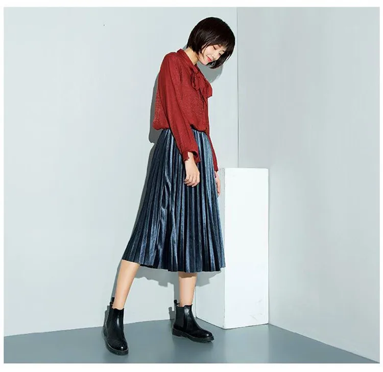 Новая осенне-зимняя брендовая плиссированная бархатная юбка в стиле ампир, большие размеры, M-6XL 5XL, велюровые юбки, Высококачественная Весенняя бархатная юбка