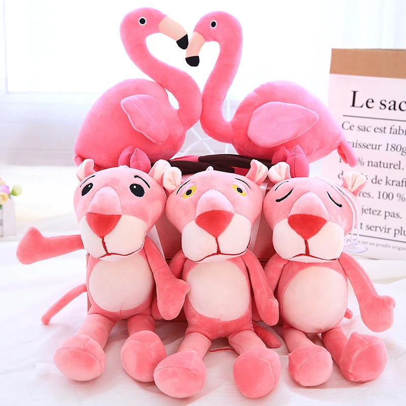 

1Pcs Kids Baby Plush Toys Plaything Cute Naughty Pink panther with Flamingos Plush Stuffed Doll Toy Home Decor 33/45CM