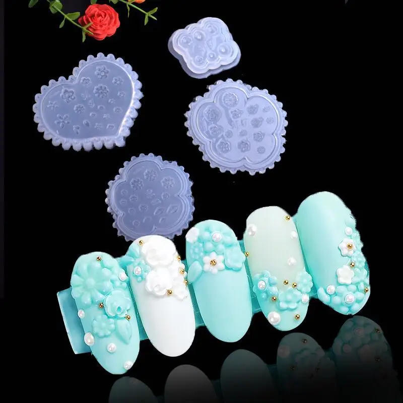4Styles Transparent 3D Nail Art Mold New Silicone Mold Flowers Leaves