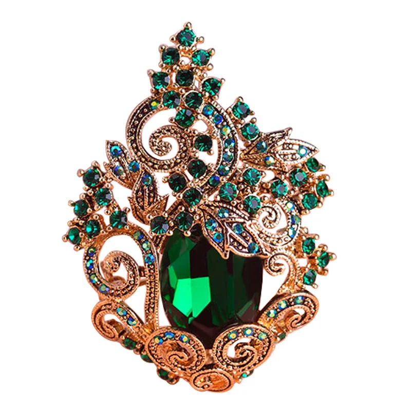 Funmor большая Винтажная брошь в стиле ретро зеленого цвета с кристаллами свадебная